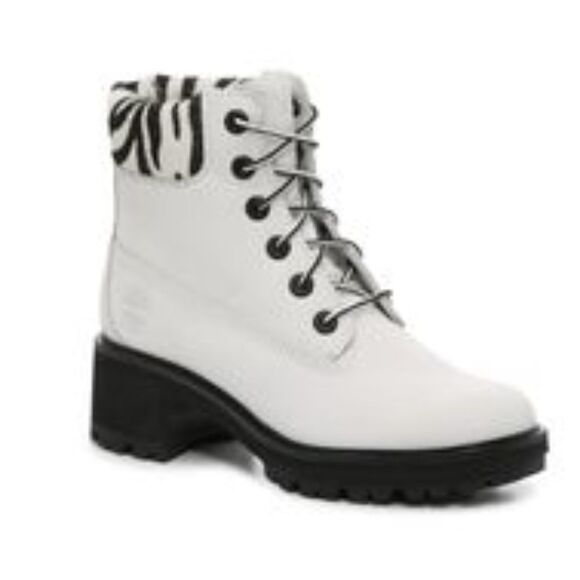 Timberland Booties Kinsley Waterproof White Nubuck Leather Zebra Lug Sole 7 New - Picture 1 of 13